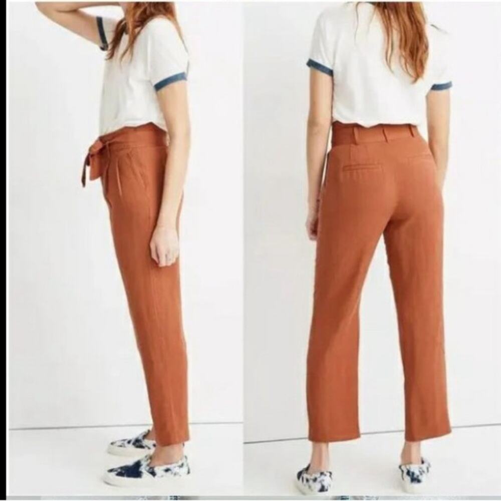 Madewell Orange Linen Blend Pants Cropped Pleated Paperbag
